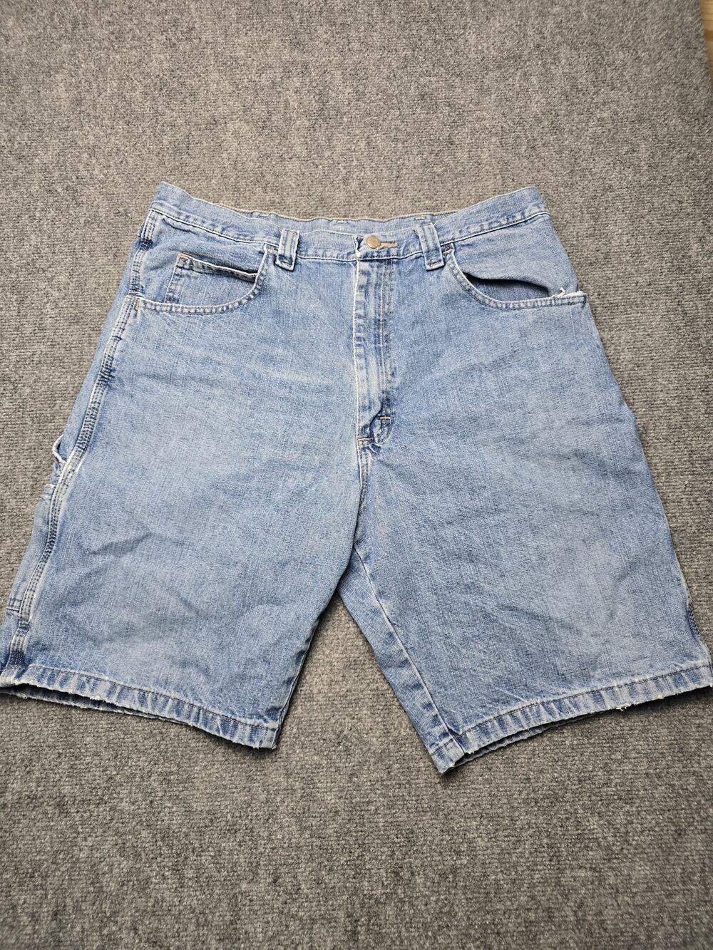 Wrangler Men's Carpenter Denim Shorts Size 34 Light Blue Utility Workwear Y2K